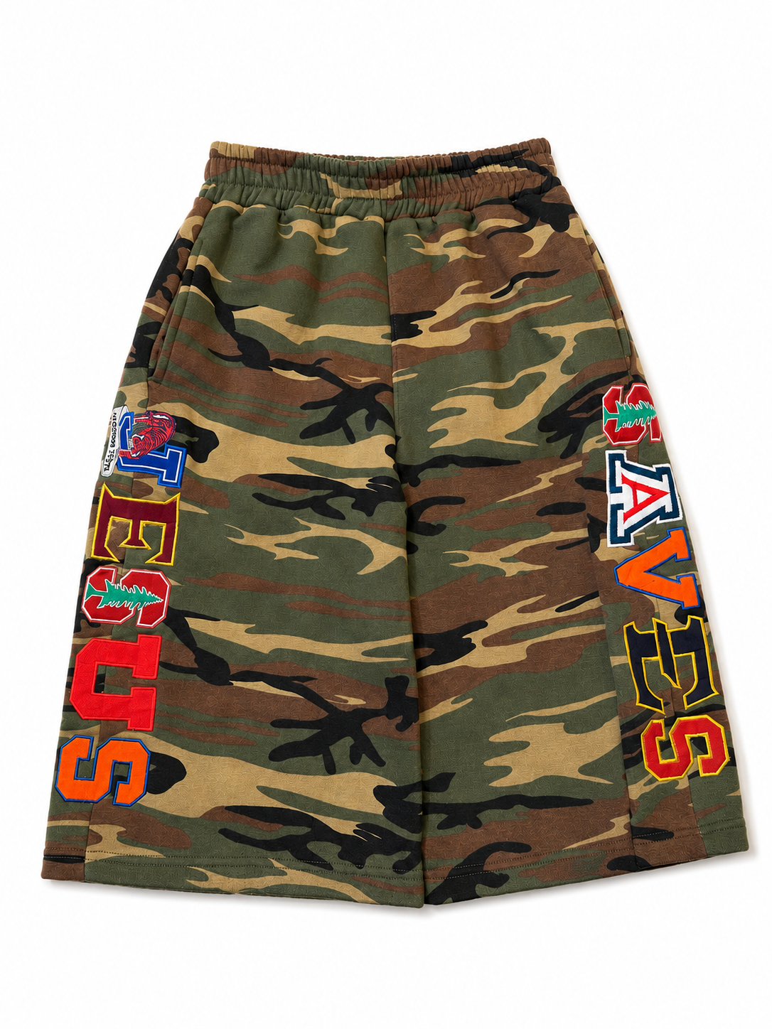 'JESUS SAVES' CAMO COLLEGE SHORTS